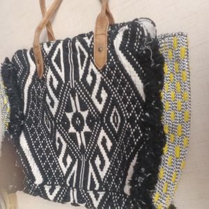 Anthro Jack and Dakota Black White Fringe Boho Purse Bag